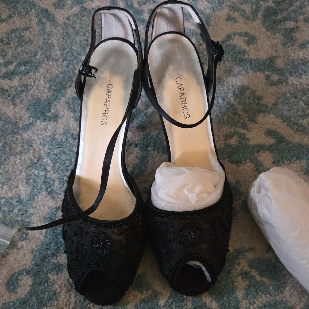 NIB Vintage Caparros Black Peep-Toe Heels